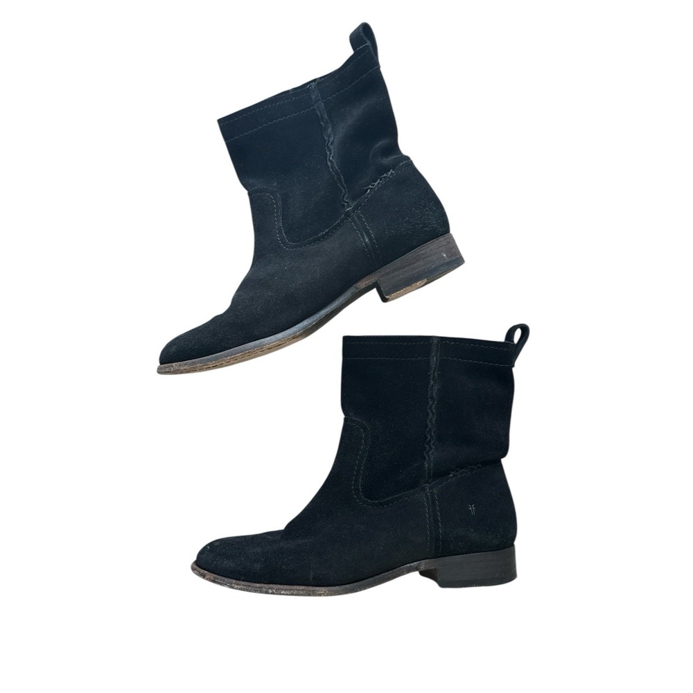Frye Cara Short Boots Women's 8 B Black Suede‎ Leather Slouch Pull On Ankle Boho
